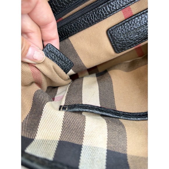 Burberry Authentic Classic Black Leather Textured Tote Plaid Interior - Picture 7 of 15